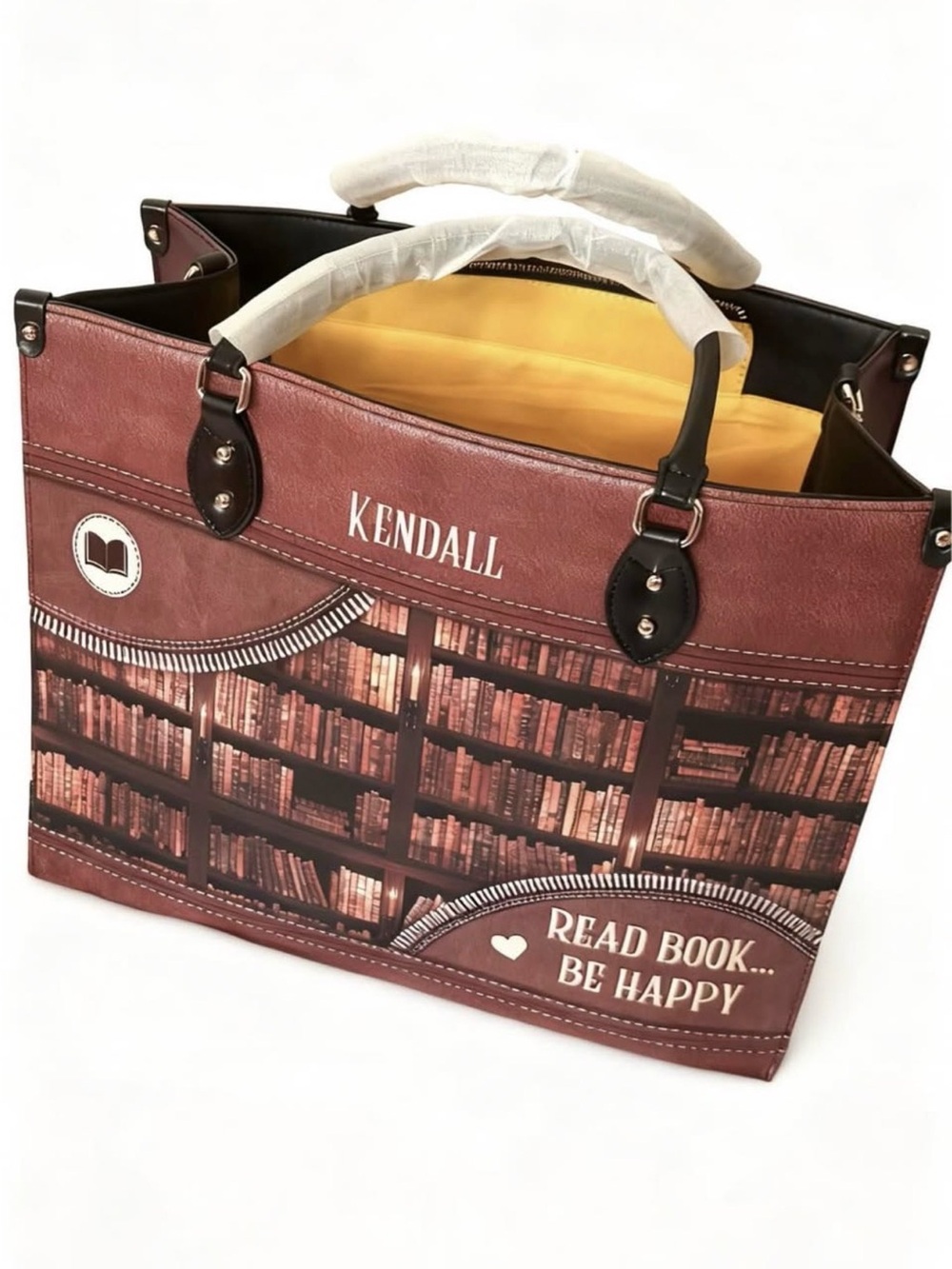 Brown "Read Book... Be Happy" Tote Bag